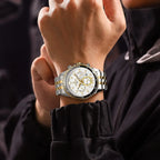 ساعة يد رجالية فاخرة من REWARD، كوارتز ذهبي وأبيض - مضيئة، متعددة الوظائف، حزام من الفولاذ المقاوم للصدأ، مقاومة للماء حتى عمق 30 مترًا، مثالية للرجل الأنيق ورجال الأعمال والملابس الكاجوال، ساعة فاخرة